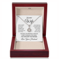 Open mahogany LED gift box holding the To My Wife necklace and keepsake card