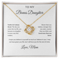 To My Bonus Daughter Necklace From Mom - Family Isn't Always Blood - Love Knot Necklace with Message Card, Gift for Bonus Daughter