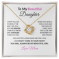 To My Beautiful  Daughter Necklace From Mom – Love Knot Pendant With Message Card – Braver Than You Know Gift for Daughter