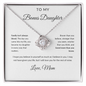 To My Bonus Daughter Necklace From Mom - Family Isn't Always Blood - Love Knot Necklace with Message Card, Gift for Bonus Daughter