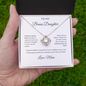 To My Bonus Daughter Necklace From Mom - Family Isn't Always Blood - Love Knot Necklace with Message Card, Gift for Bonus Daughter