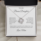 To My Bonus Daughter Necklace From Mom - Family Isn't Always Blood - Love Knot Necklace with Message Card, Gift for Bonus Daughter