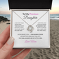 To My Precious Daughter Necklace From Mom – Love Knot Pendant With Message Card – Always My Little Girl Keepsake