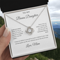 To My Bonus Daughter Necklace From Mom - Family Isn't Always Blood - Love Knot Necklace with Message Card, Gift for Bonus Daughter