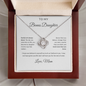 To My Bonus Daughter Necklace From Mom - Family Isn't Always Blood - Love Knot Necklace with Message Card, Gift for Bonus Daughter