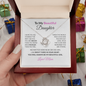 To My Beautiful  Daughter Necklace From Mom – Love Knot Pendant With Message Card – Braver Than You Know Gift for Daughter