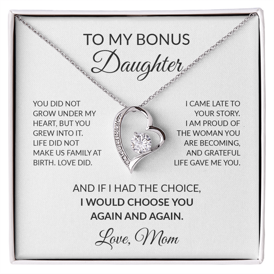 To My Bonus Daughter Necklace – Bonus Daughter Gift From Stepmom | Stepdaughter Necklace With Message Card | Forever Love Pendant, Blended Family Gift