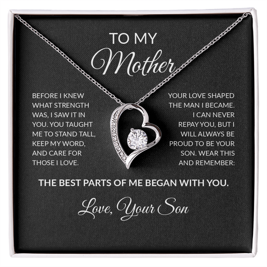 To My Mother Necklace From Son – Forever Love Heart Necklace With Message Card – Sentimental Gift for Mom From Son – Birthday, Mother's Day, Christmas Keepsake