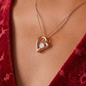 Forever Love necklace worn, showing chain length